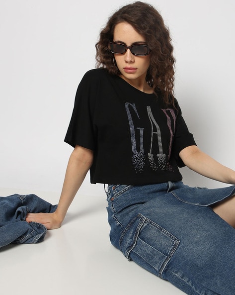 Rhinestone Embellished Logo T-Shirt