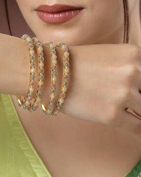 nvr Set of 4 Women Gold-Plated Handcrafted Bangles-picture-11