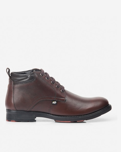 Men Ankle-Length Plain-Toe Boots with Lace Fastening