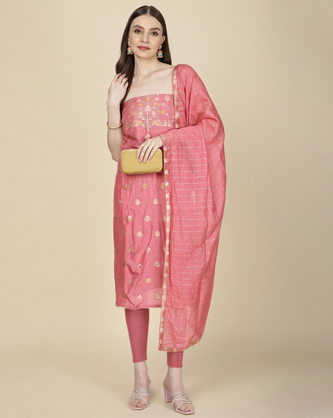 Women Woven 3-Piece Unstitched Dress Material Price in India