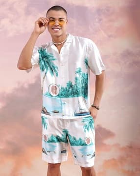 the indian garage co Men Tropical Print Shirt & Shorts Co-Ord Set-picture-15