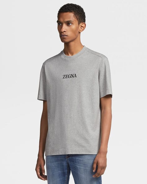 【ZEGNA】コットンジャージーTシャツ グレー Buy Zegna Brand Print Crew-Neck T-Shirt | Grey Color Men