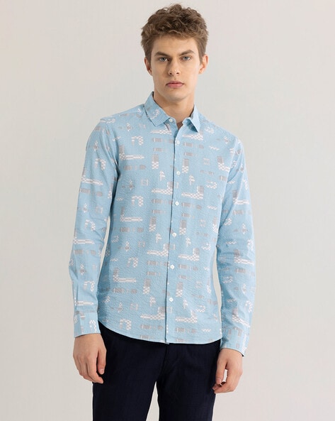 Men Printed Slim Fit Shirt with Spread Collar