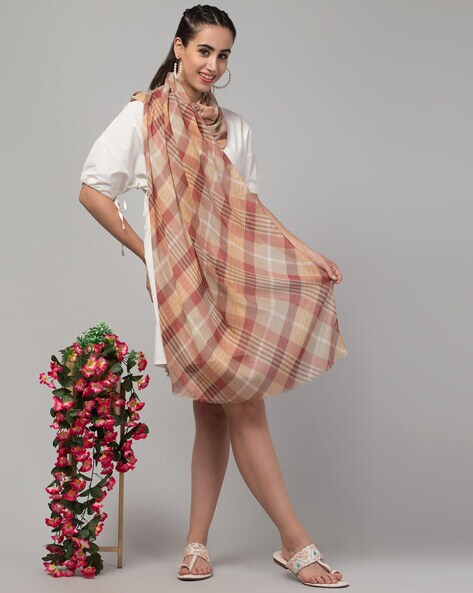 Women Striped Scarf with Frayed Hem Price in India