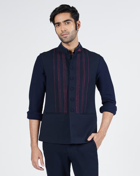 Men Embroidered Slim Fit Waistcoat - Main Image