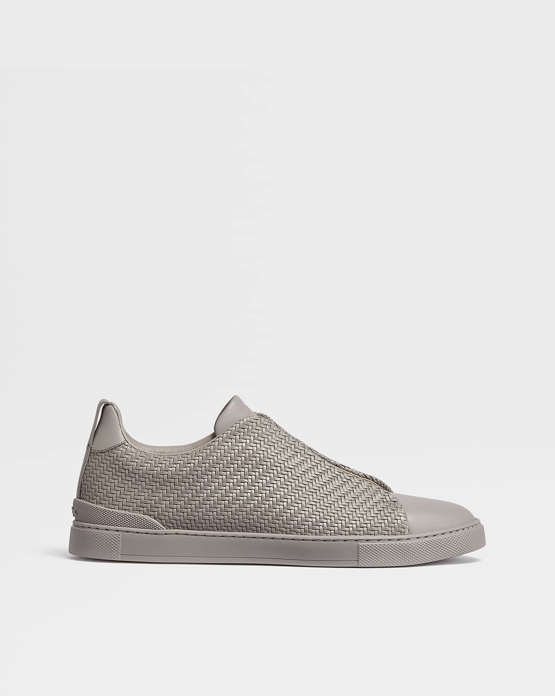Buy Zegna Low-Top Leather Slip-On Sneakers | Grey Color Men | AJIO