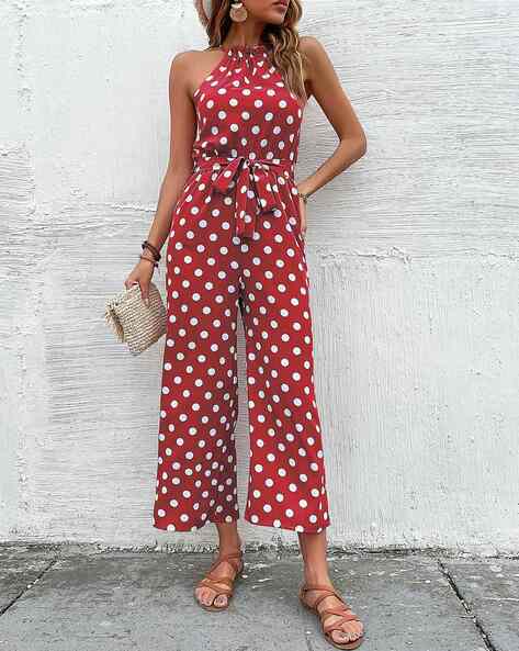 Women Polka-Dot Print Halter-Neck Jumpsuit