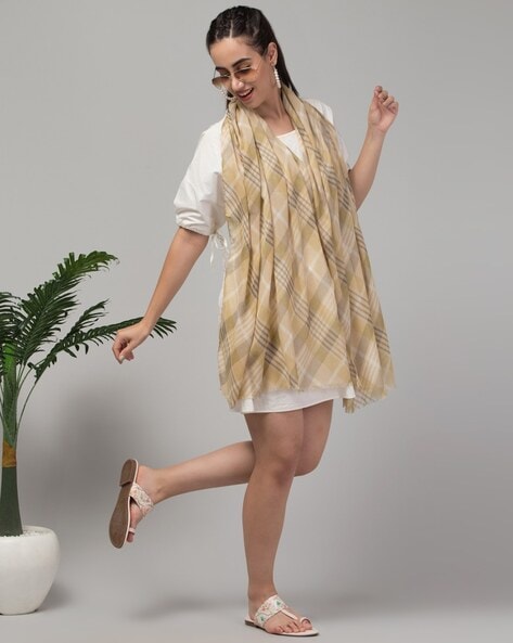 Women Striped Scarf with Frayed Hem Price in India
