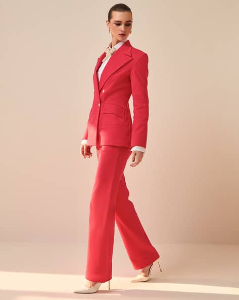 Two Piece Suit Red Dress Buy Online Burgundy Peaked Lapel Men