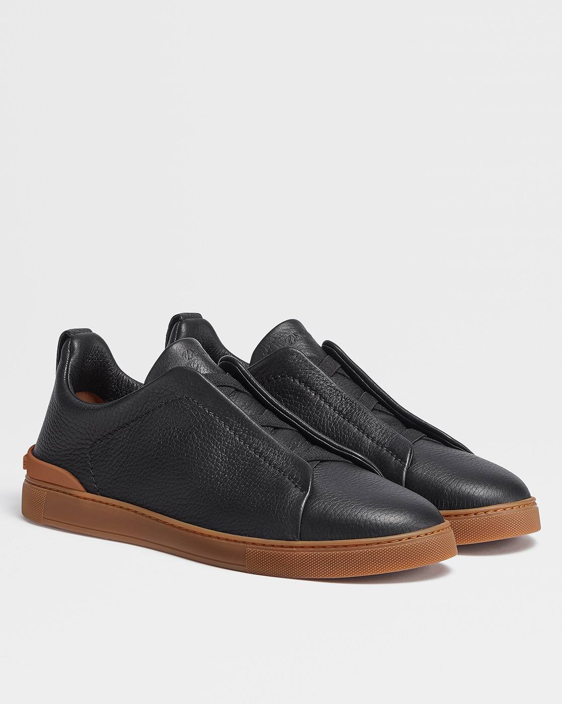 Buy Zegna Triple Stitch Low-Top Slip-On Sneakers | Black Color Men