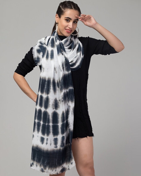 Women Tie & Dye Scarf with Frayed Hem Price in India