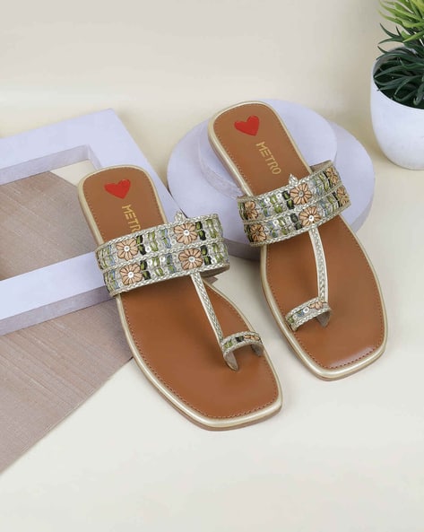 Buy Gold Flat Sandals for Women by Metro Online