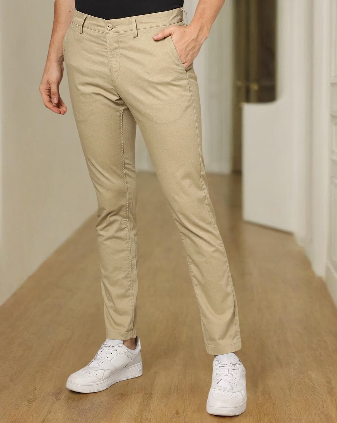 Men Slim Fit Flat-Front Trousers