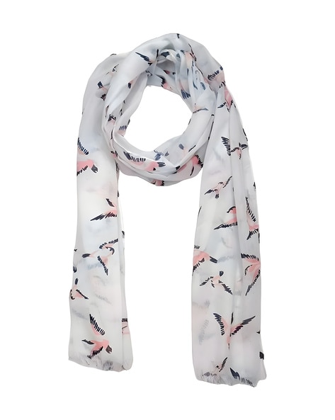 Women Bird Print Stole with Stitched Hem Price in India