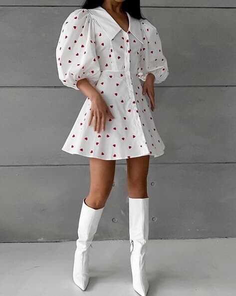 Women Heart Print A-Line Dress