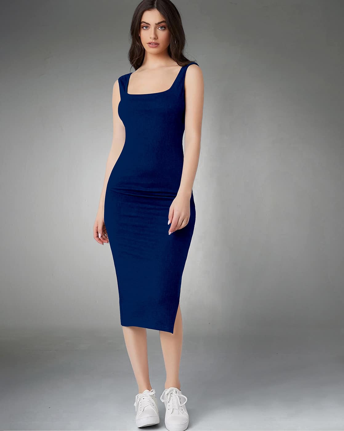 Women Bodycon Dress with Square Neck