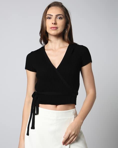 Pointelle Knit Wrap Top