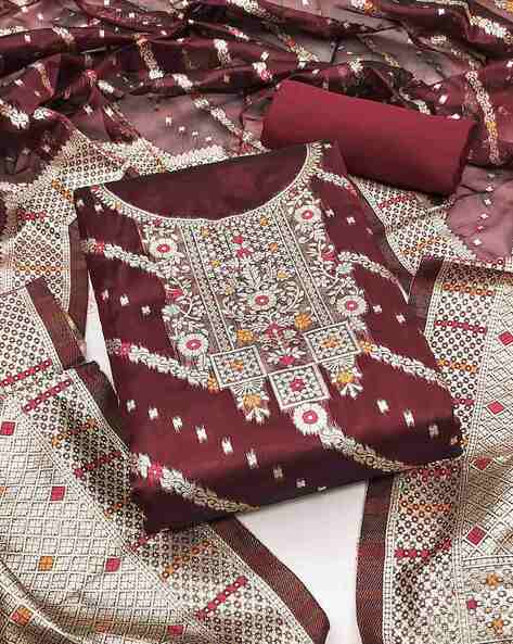 Embroidered 3-Piece Unstitched Dress Material Price in India