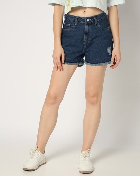 Women Regular Fit Distressed Denim Shorts