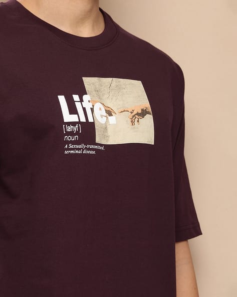 Men Graphic Print Oversized Crew-Neck T-Shirt - Main Image