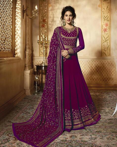 Embroidered 3-Piece Semi-Stitched Dress Material Price in India