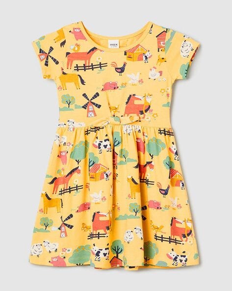 Girls Printed Cotton A-Line Dress