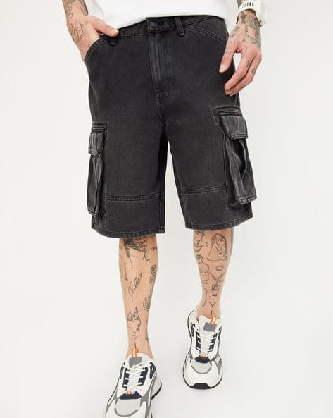 Denim Shorts Boohooman Cargo Shorts Loose Fit Multi Rip Denim