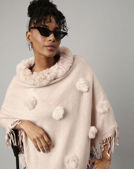 Wool Poncho Pochu Winter Wear Buy Peach Sweaters Cardigans