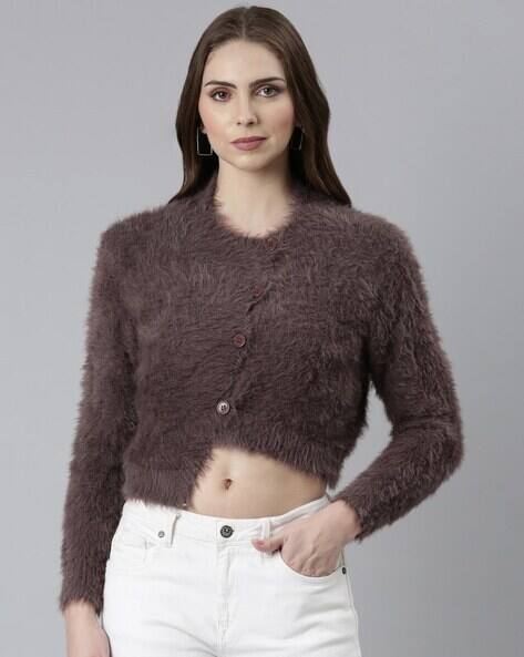 Women Fur Button-Down Cardigan