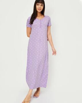 max Printed V-Neck Nightie with Lace Hem-picture-30