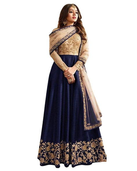 Women Embroidered Semi-Stitched Anarkali Dress Material Price in India