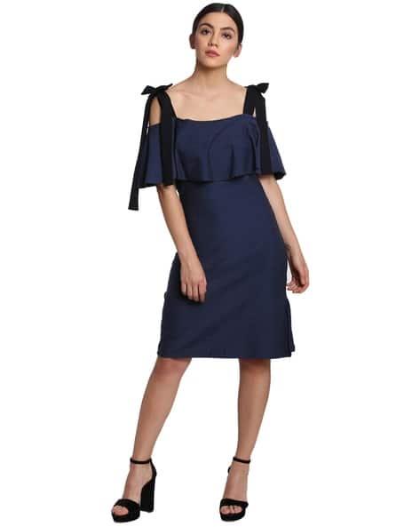 Sheath Dress with Shoulder Tie-Ups - Main Image