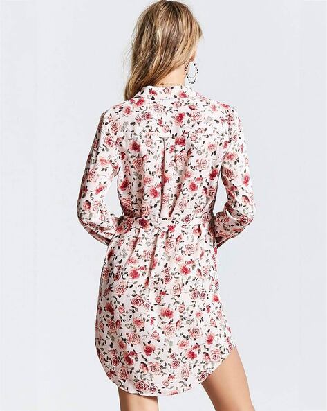 Floral Print High Low Shirt Dress