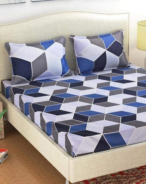 RRC 144 TC Geometric Print Double Bedsheet with Pillow Covers