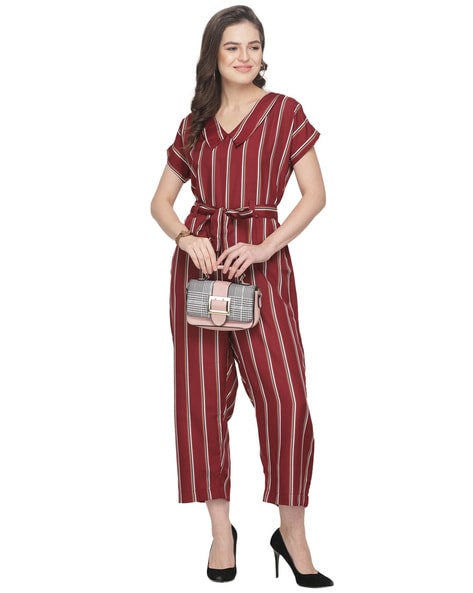 Maroon striped jumpsuit on sale