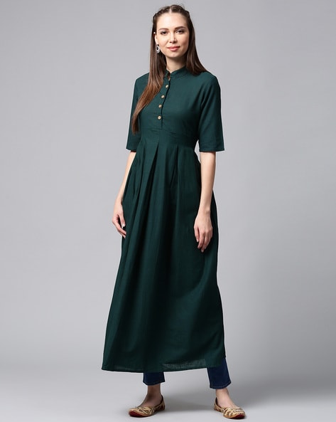 Aks A-line Kurta with Inverted Pleats