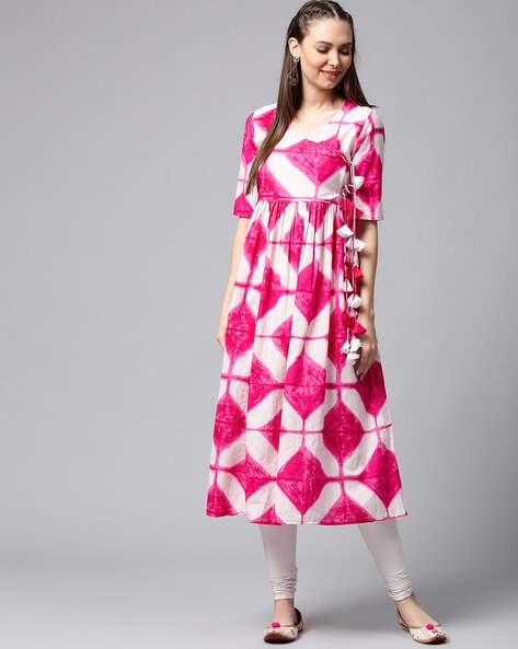 Aks Printed A-line Kurta with Tie-Up