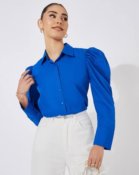 Women Solid Puff Long Sleeves Shirt