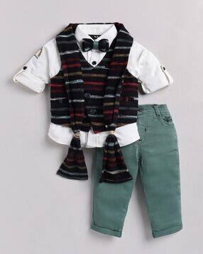 little collars Striped Jacket Set with Stole-picture-16