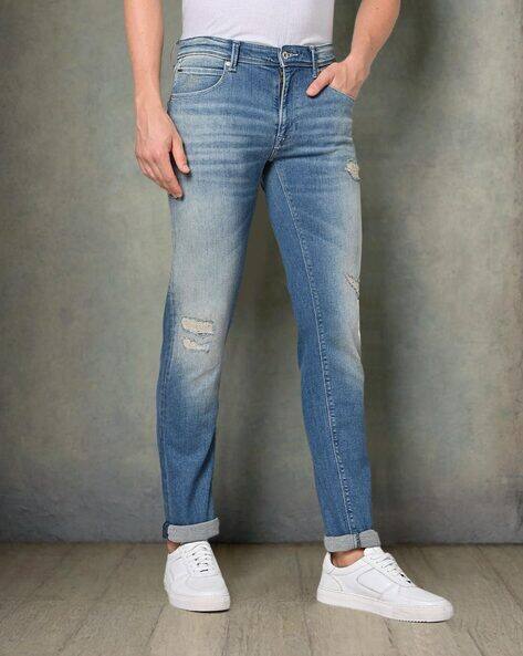 Pepe Jeans Men Heavily Washed Slim Fit Distressed Jeans