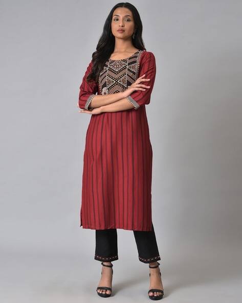Women Striped Straight Kurta Set
