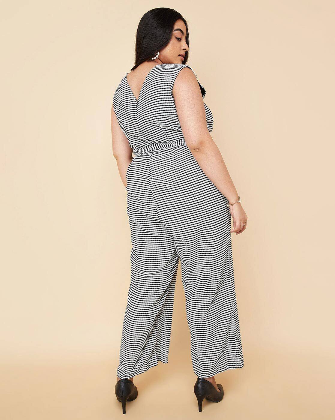 Clothing Deals Pinstripe Jumpsuit Plus Size Plus Stripe Button