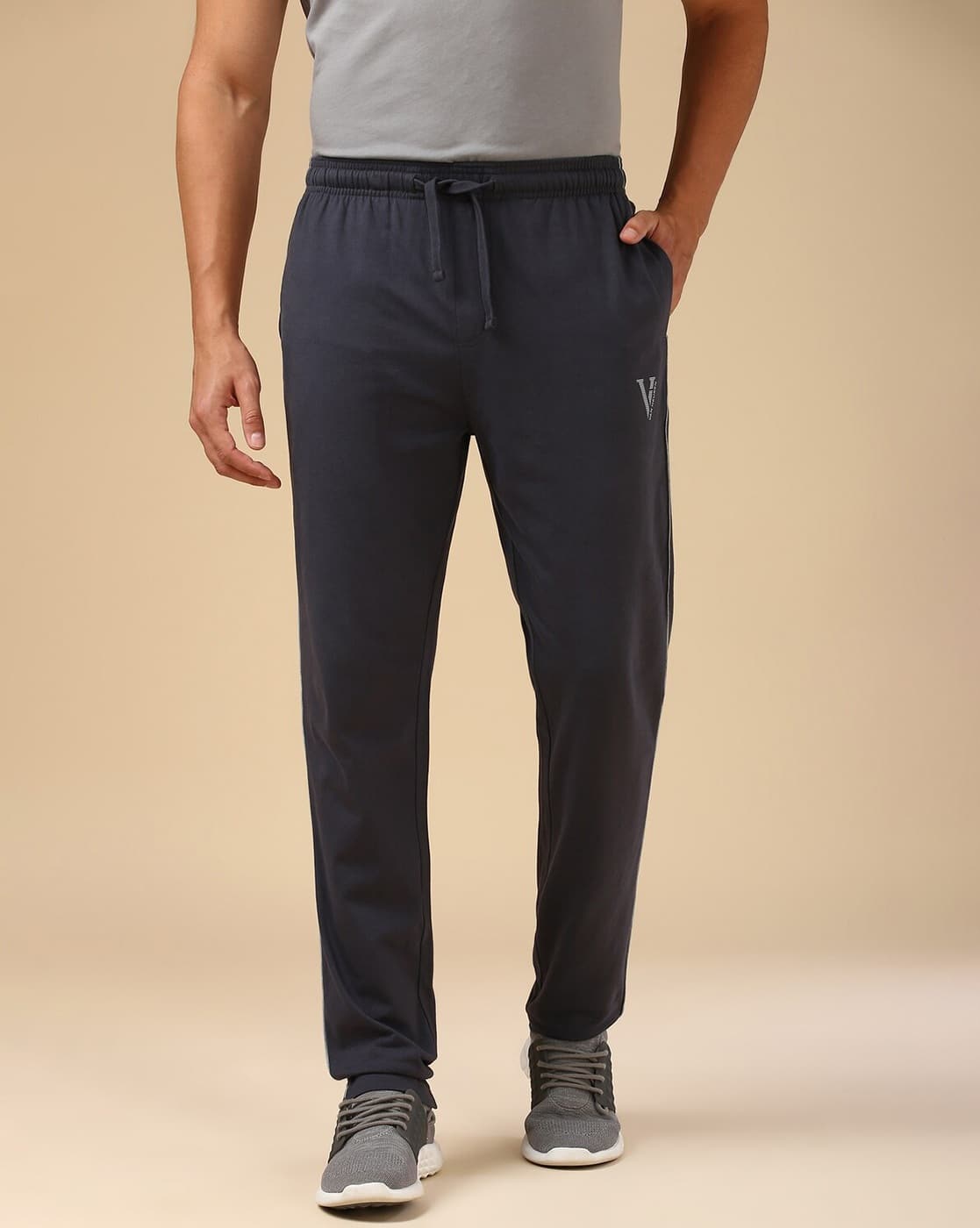 Men Straight Track Pants with Logo Print