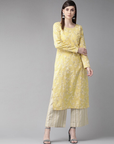 Aks Floral Print Straight Kurta