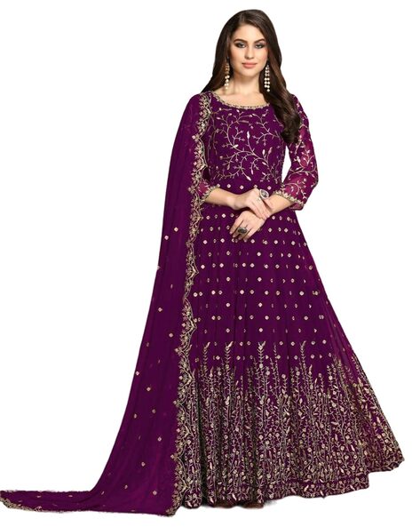 Women Embroidered 3-Piece Semi-Stitched Suit Price in India