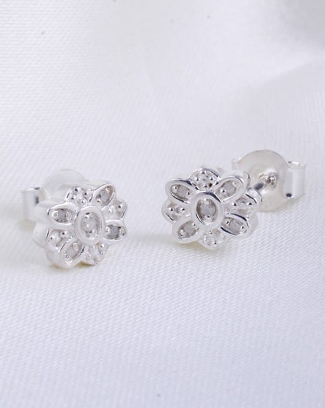 Women Sterling Silver Diamond Stud Earrings
