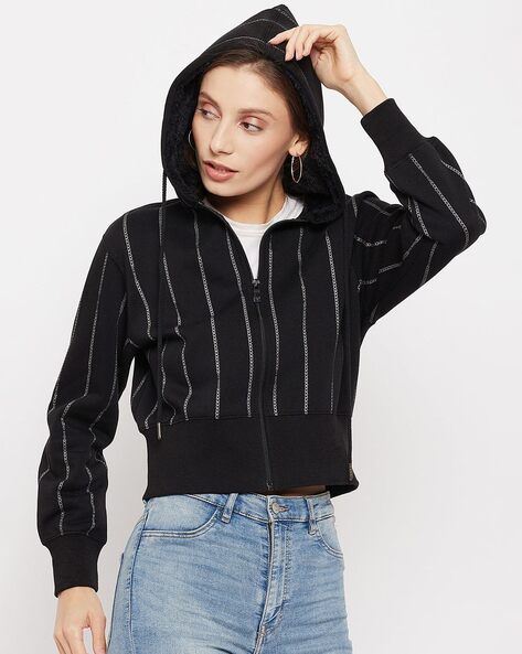 Madame Women Striped Relaxed Fit Hoodie