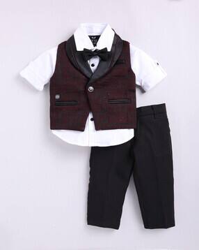 little collars Boys Partywear Waistcoat ShirtPants Bow Set-picture-43