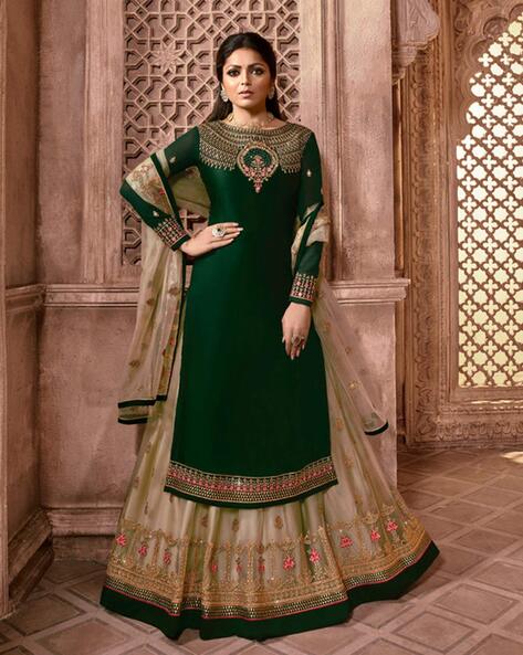 Embroidered Semi-Stitched Straight Dress Material Price in India