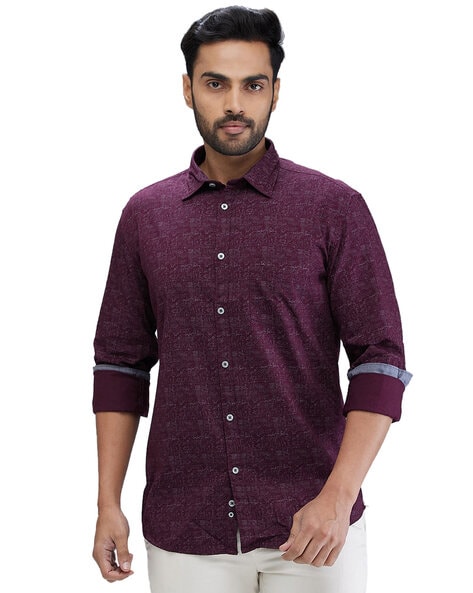 Men Micro Print Slim Fit Shirt